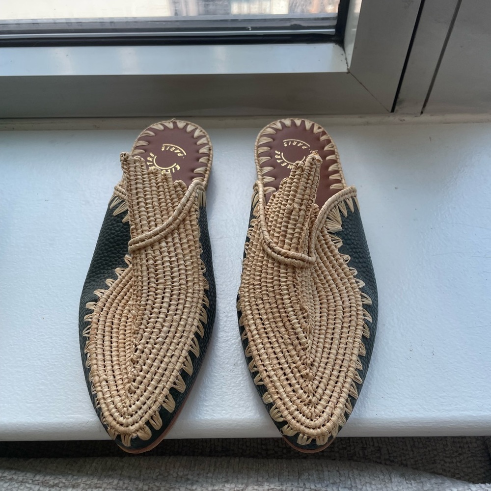 Black and Tan Espadrilles with Intricate Woven Design